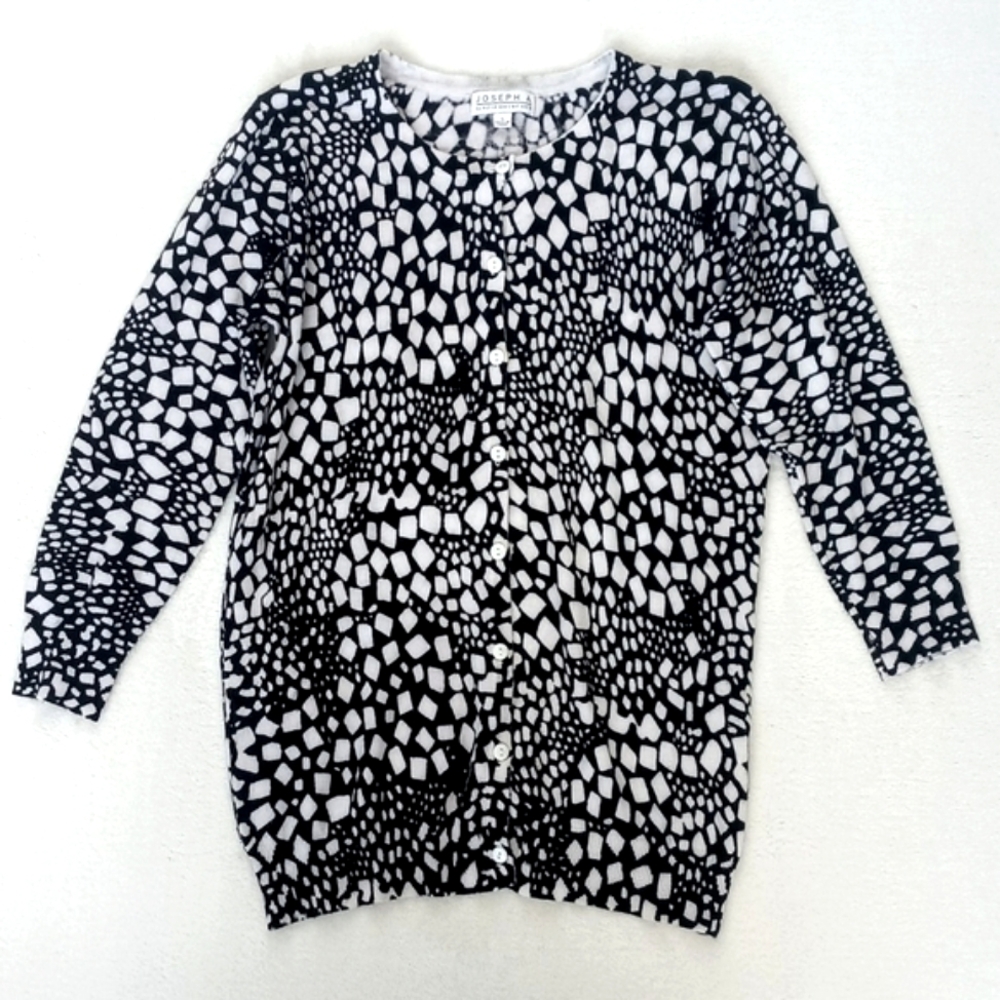 Joseph A Women's Black & White Abstract Motif Rayon Nylon 3/4 Sleeve Cardigan S